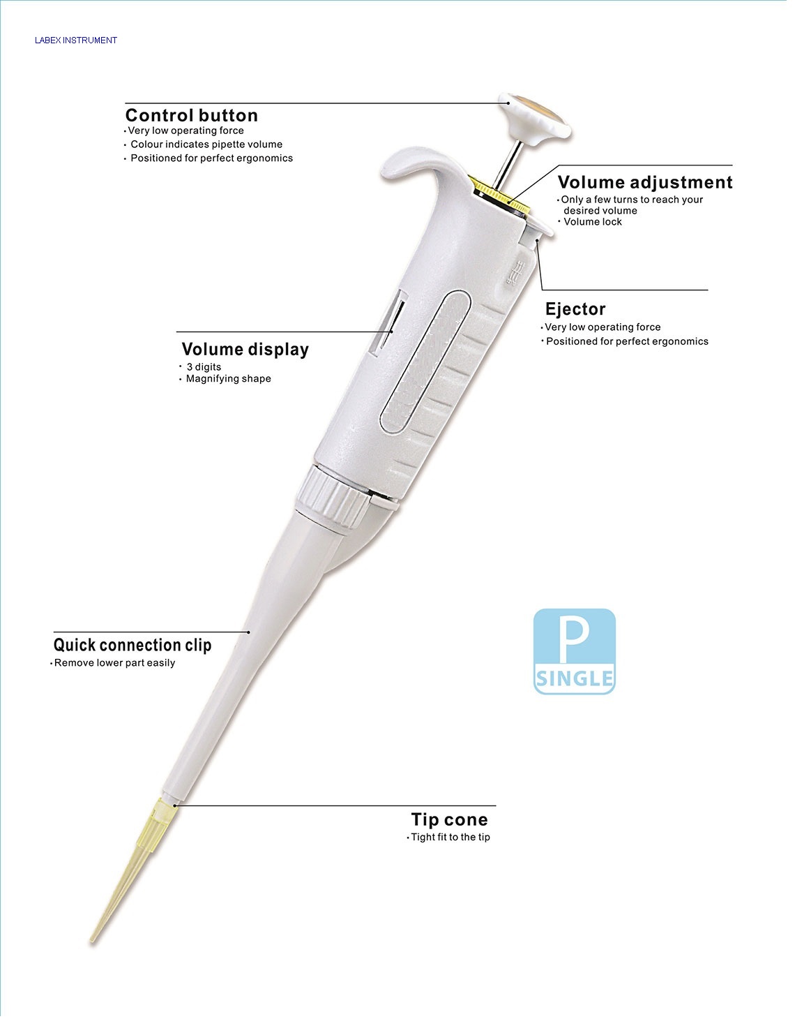 P single channel adjustable-volumn micropipette