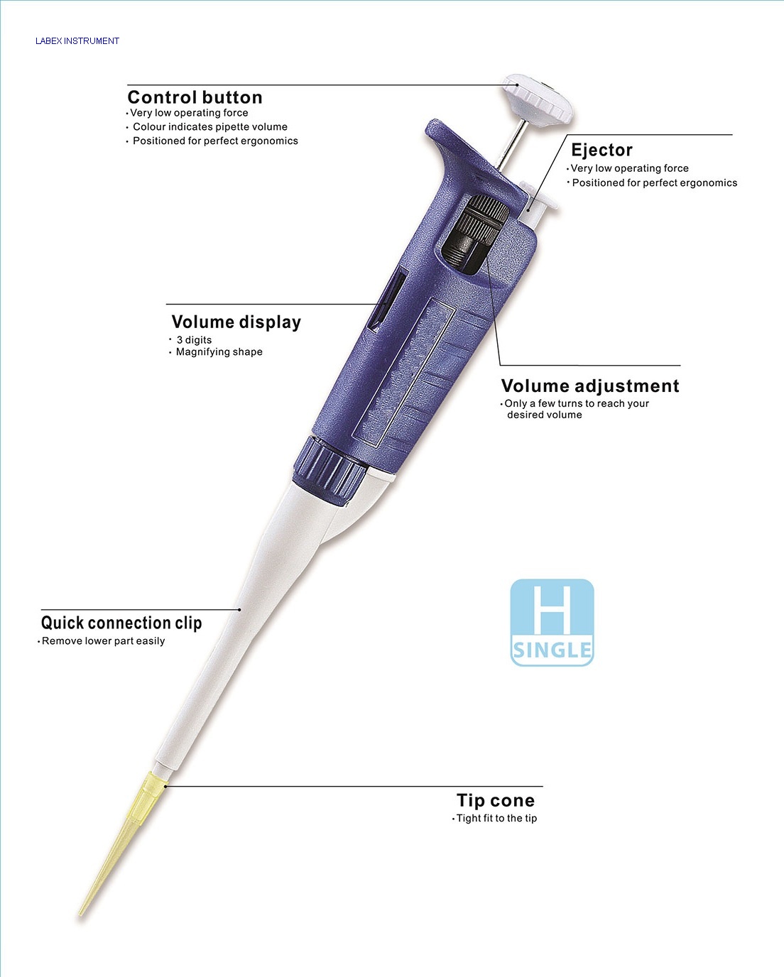 H single channel adjutable-volumn micropipette