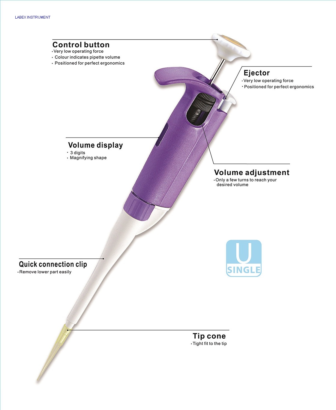 U single channel adjustable-volumn micropipette